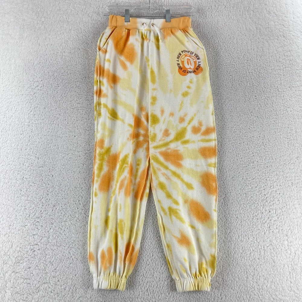 Disney Jogger Sweat Pants Womens Size 13 Yellow Tie Dye Pull‎ On Drawstring Knit